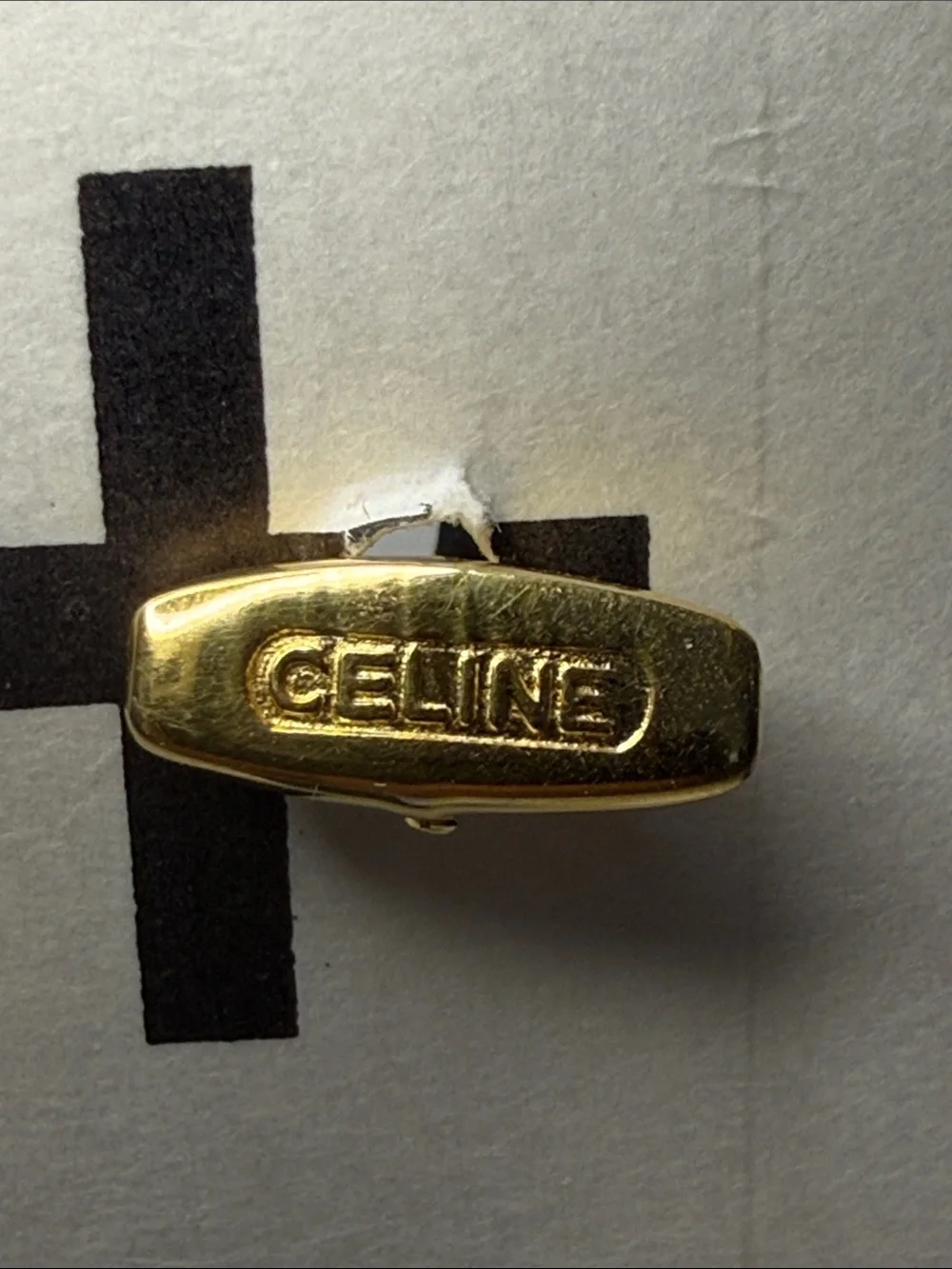 Vintage Celine Triomphe Black Enamel Gold Tone Oval Cufflinks